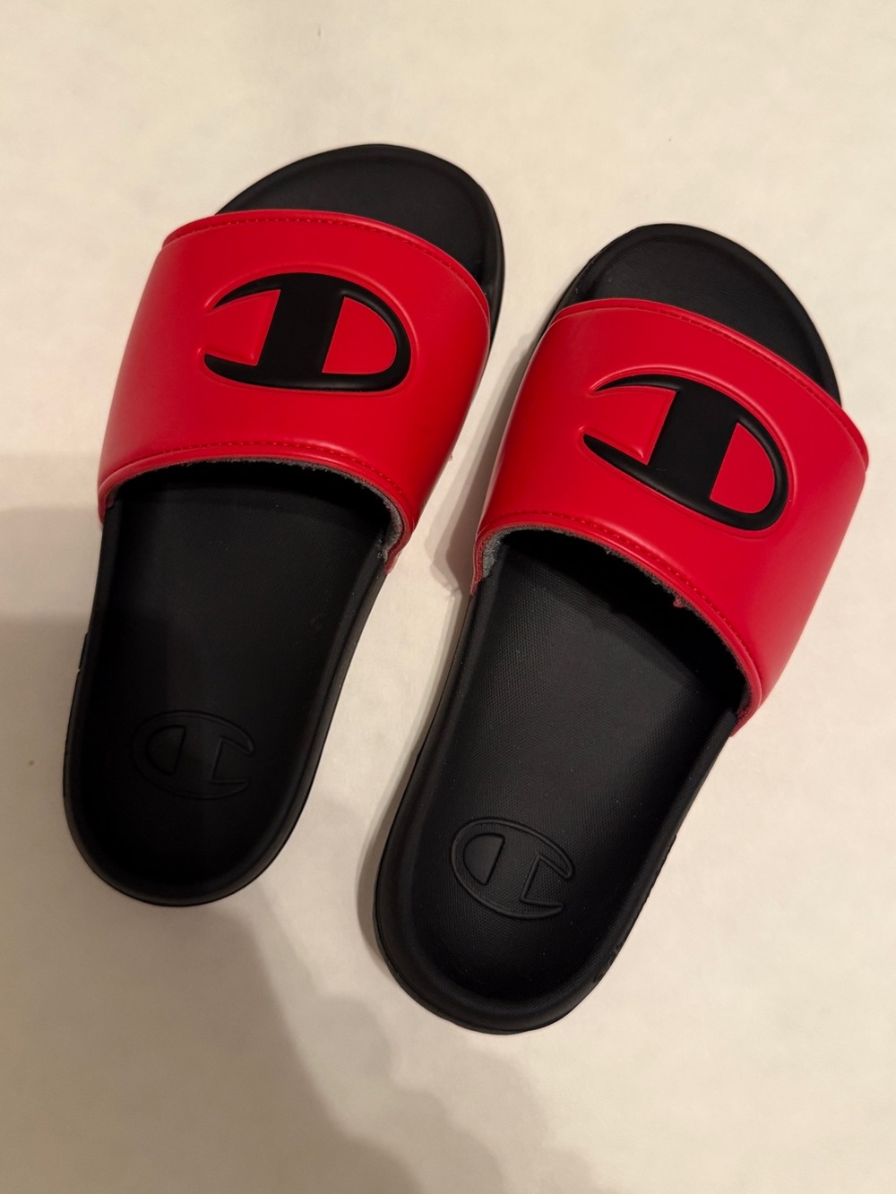 Champion Kids Red and Black Slide Sandals with Logo